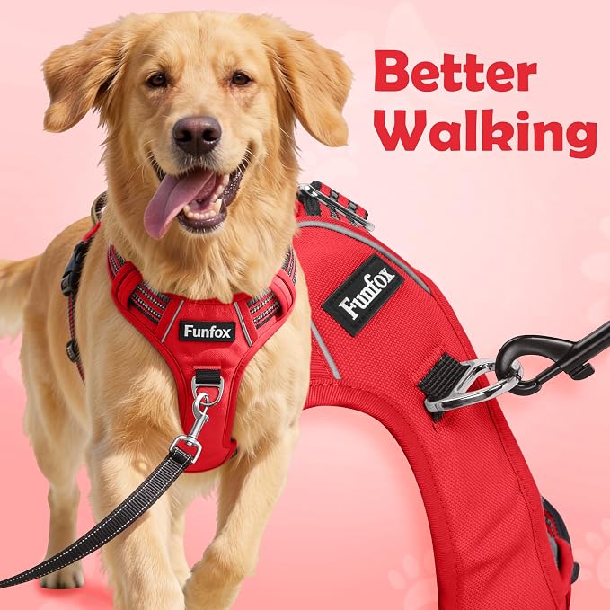 Dog Harness No Pull, Adjustable Pet Vest Harness, Super Soft Material with Vertical Handle Easy Control, Reflective Night Walking, 2 Leash Clips for XLarge Dogs, Red, XL - Image 3