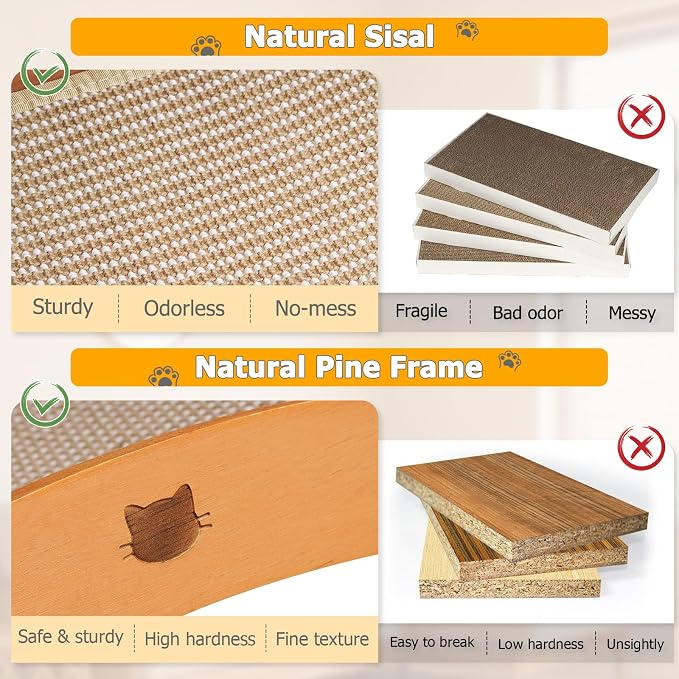 3 in 1 Sisal Cat Scratcher Bed, Solid Pine Cat Scratcher with Balls (Wood) | Extra Large Cat Scratching Post with Hammock, Cat Scratcher for Scratch & Play & Rest, Cat Furniture for Indoor Cats, Kitten - Image 6