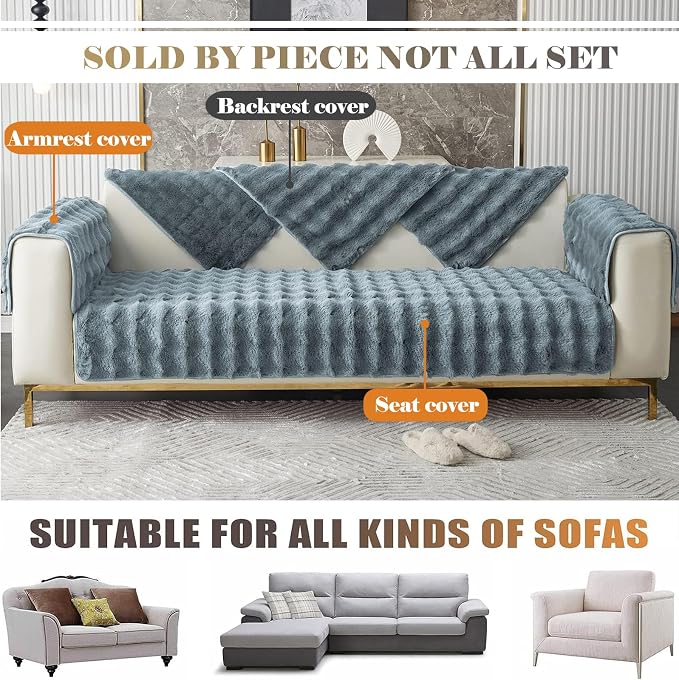 Faux Fur Couch Covers for Sofa Thick Fuzzy Sofa Covers for Dogs | Soft Warm Couch Cover Shaggy Fuzzy Sectional Sofa Cover Non-Slip Plush Sofa Slipcover Furniture Protector - Image 2