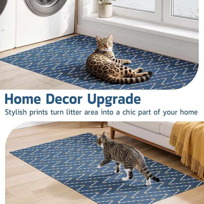 Cat Litter Mat, 40"x25" Jumbo Foam Litter Box Mat | Extra Large Coverage, Soft on Paws, Trimmable Design, BPA-Free Foam, Leak-Proof, Machine Washable, Navy Chevron - Image 8