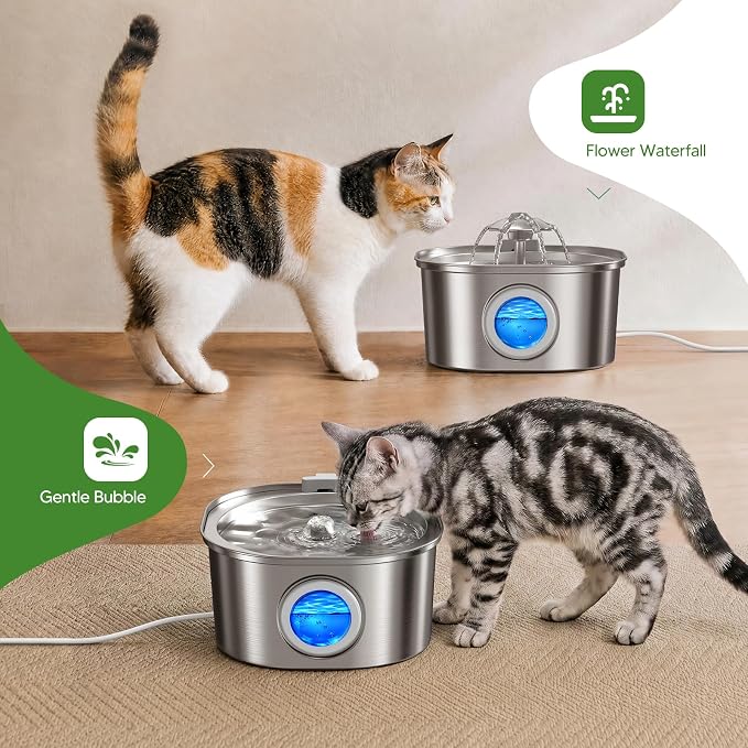 PEKTACO Cat Water Fountain, 3.2L Stainless Steel Pet Fountain, 1 Filter | 108oz capacity, LED water level window, ultra-quiet pump, dishwasher-safe tray, BPA-free, for cats and small dogs - Image 6