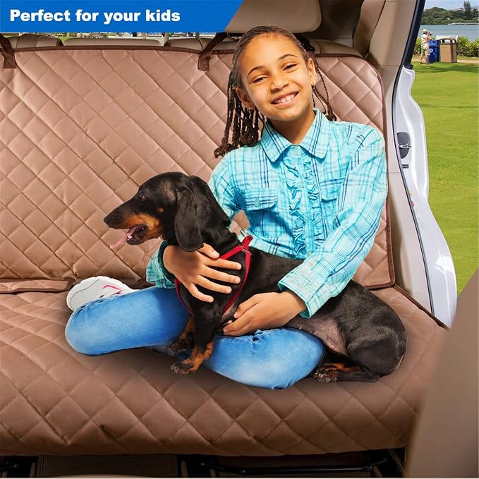 VIEWPETS Bench Car Seat Cover Protector, Waterproof Heavy-Duty, Tan | Nonslip Dog Back Seat Cover Protect from Mud, Spills, Scratches, Machine Washable, Universal Fit for Vehicles, Trucks&SUVs - Image 4