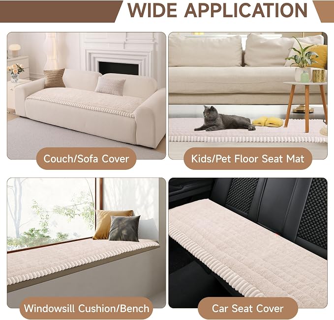 OTOB Sofa Covers for 3 Cushion Couch Washable, All Seasons Fuzzy Non Slip Kids & Pet Friendly Dog Bed Mats Couch Cover, Soft Plush Sofa Slipcovers Furniture Protector (Beige, 27.6" x 70.9'') - Image 8