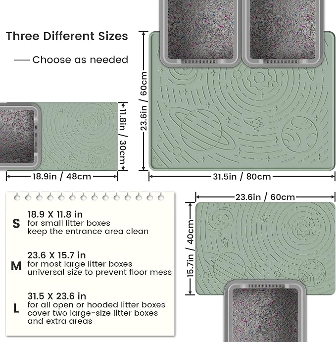Large Cat Litter Mat 31.5x23.6" High Raised Edge Silicone, Sage Green | BPA-Free Thickened Rubber, Flexible, Non-Slip Kitty Trapping Mat for Litter Box, Waterproof, Anti Scatter, Easy Clean - Image 7