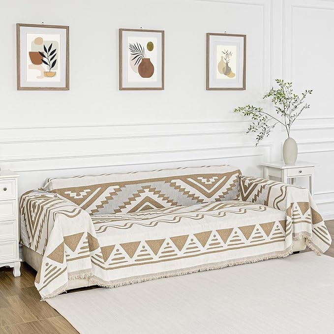 MYSKY HOME Boho Couch Cover for Dogs Washable Khaki Rhombic Couch Sofa Protector for Loveseat Sofa with Pets Friendly Chenille Geometric Sofa Covers Soft Durable Farmhouse Sofa Slipcovers, 71" X102" - Image 2