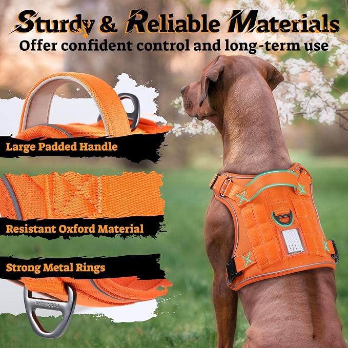 rabbitgoo Tactical Dog Harness for Small Dogs, No Pull Service Pet Vest | Military Molle System & Easy Control Handle, Adjustable and Reflective for Walking and Training, Orange, Small - Image 5
