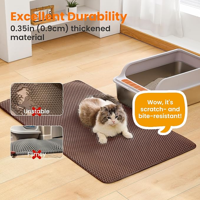 Extra Large Cat Litter Mat XXL, Double Layer Honeycomb, Brown | 46x26”, Reduces Litter Tracking, Easy to Clean, Waterproof, Non-Slip, Soft on Paws, Scratch Resistant, Brown, XXL - Image 6