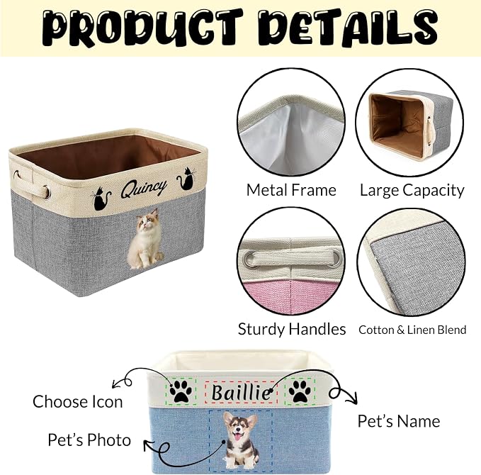 Customized Pet Toy Storage Basket - Personalized Dog & Cat Toy Organizer with Name, Foldable & Durable Fabric Bin for Pet Supplies, Organizer for Toys, Coats, Clothing, Blankets Pink - Image 3