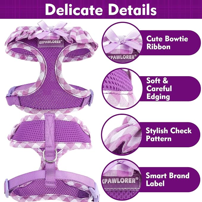 EXPAWLORER Step-in Dog Harness Small Sized and Leash Set | Cute Small Dog Harness No Pull Girl, Breathable Soft Mesh Padded, Adjustable Light Puppy Vest for Dogs Cats, Purple XS - Image 3