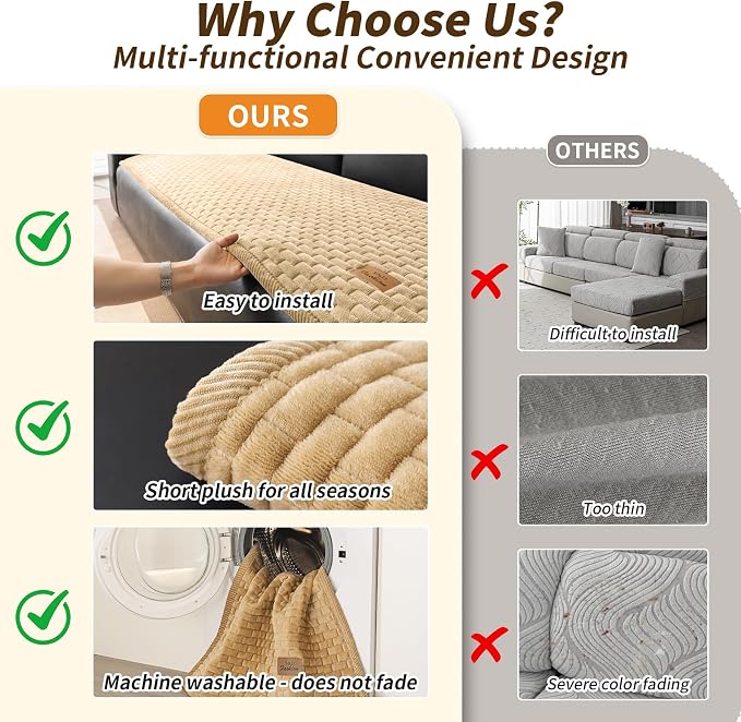Couch Covers for Dogs Washable, Velvet Dog Couch Cover Protector, Fuzzy Plush Pet Sofa Cover for 3 Cushion Couch, Sofa Covers for Pets(1PC,Light Brown,27.6"x82.7",3 Seater Sofa Pad Cover) - Image 6