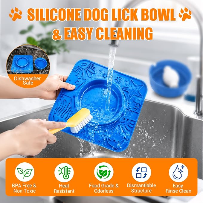 2-in-1 Slow Feeder Dog Bowl with Rolling Ball, Large Silicone Dog Lick Bowl | 16.9 Oz Puzzle Feeder Pet Bowl with Licking Pad for Liquid & Thick Treat, for Large Medium Dogs Enrichment & Anxiety Relief - Image 7
