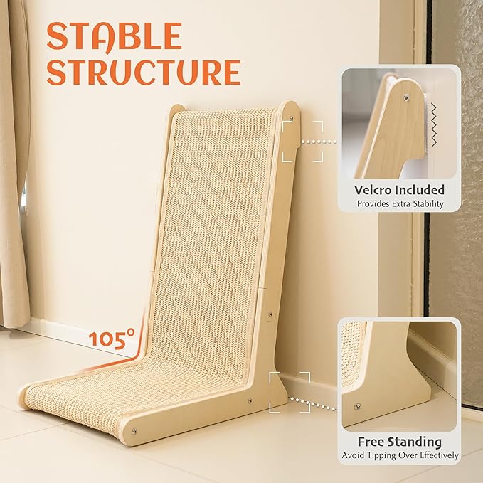 PETKARAY 105° Sisal Cat Scratcher, Sisal Scratch Pad for Indoor Cats, L Shape Kitten Scratching Board, Sturdy Floor Mounted Scratcher with Catnip - Image 5