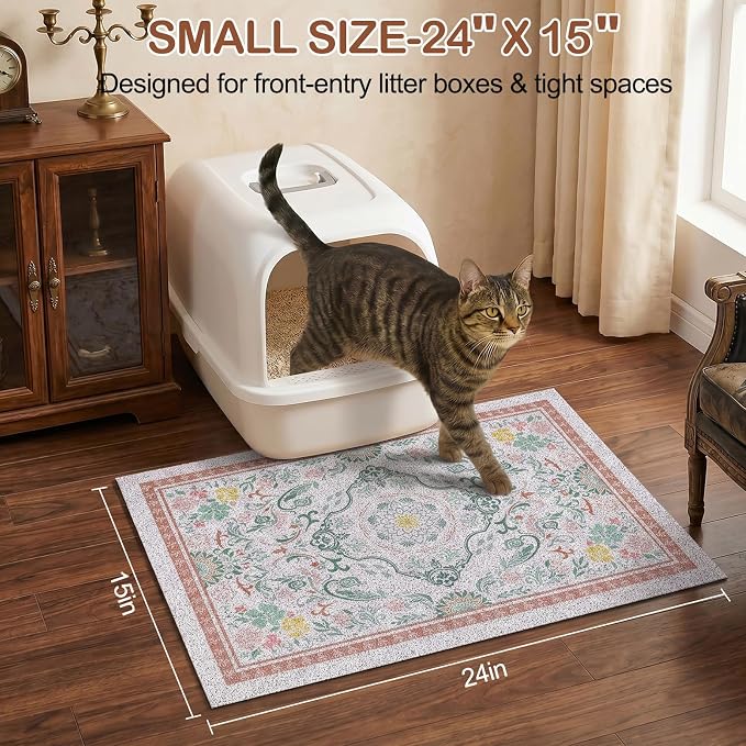 Glittme Cat Litter Mat, 24"x15" Non-Slip Washable Trapping Mat for Cats | Litter Trapping Mat With Thick PVC Coil To Catch Scatter, Soft On Paws And Waterproof Bottom To Protect Floors - Image 6