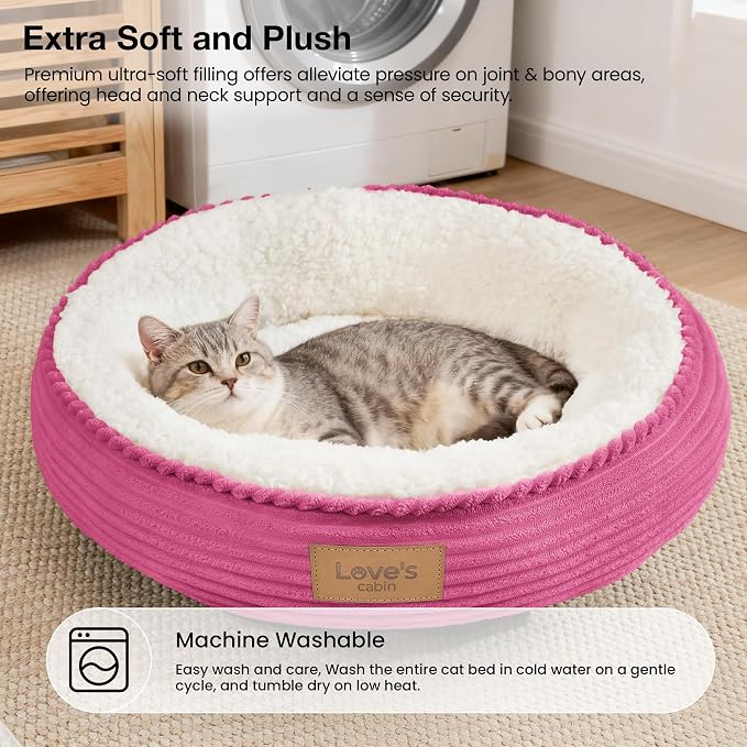 Love's cabin Round Donut Cat and Dog Cushion Bed, 20in Pet Bed for Cats or Small Dogs, Anti-Slip & Water-Resistant Bottom, Super Soft Durable Fabric Pet beds, Washable Luxury Bed Hot Pink - Image 7