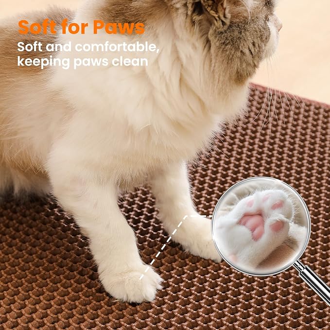 Extra Large Cat Litter Mat XXL, Double Layer Honeycomb, Brown | 46x26”, Reduces Litter Tracking, Easy to Clean, Waterproof, Non-Slip, Soft on Paws, Scratch Resistant, Brown, XXL - Image 7