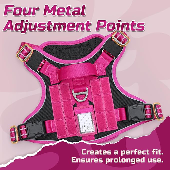 rabbitgoo Tactical Dog Harness for Medium, No Pull Military Service Vest | Molle & Handle, Heavy Duty, Adjustable, Reflective Straps, Easy Control for Training Walking, Black & Rose Red, Medium - Image 3