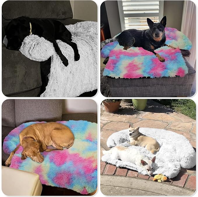 GGIB Calming Dog Bed Fluffy Plush Dog Mat for Furniture Protector with Removable Washable Cover for Large Medium Small Dogs and Cats (Extra Large (53x39.3x6), Rainbow) - Image 7