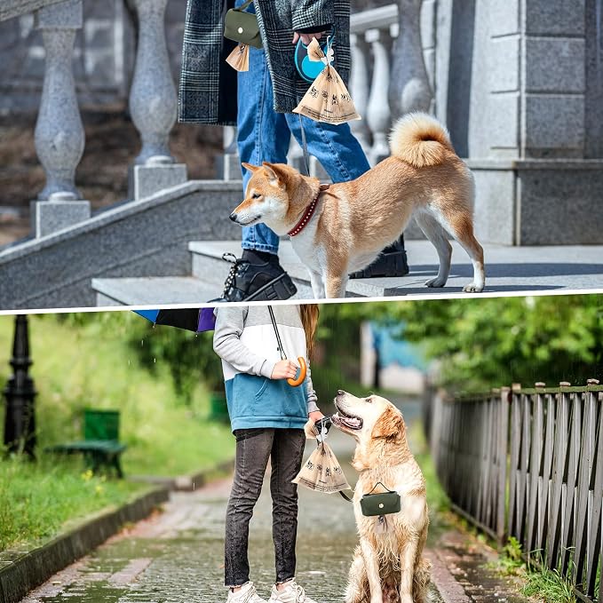 Affrolling 5 Pcs Leather Dog Poop Bag Holder Christmas Include 45 Scented Poop Bags Dispenser Cute for Travel Walking Dog Park and Outdoor Use(Dark Green) - Image 4