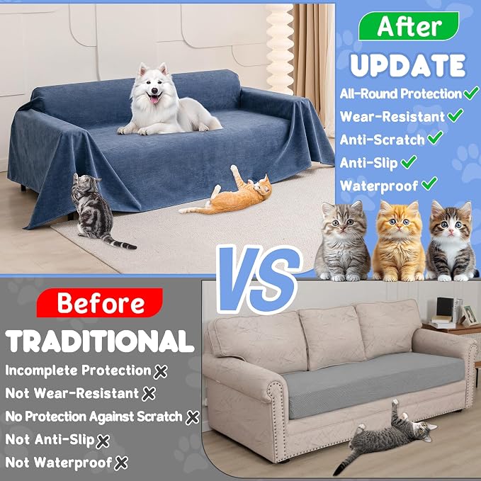 Loiion Cat Scratch Proof Furniture Protector Waterproof Sofa Cover 118"x71" | Pet-Friendly Couch Protector, Anti-Scratch & Anti-Slip Sofa Cover For Cats Dogs Kids, Machine Washable - Image 3