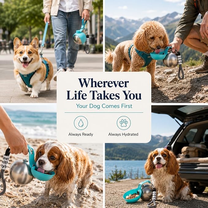 Portable Small Dog Water Bottle 2 in 1 Travel Dog Water Dispenser with Bowl | 10oz Dog Water Bottles Stainless Steel No-Spill Puppy Water Bottle for Walking Small Dog Leak-Proof Collapsible Silicone Bowl - Image 7