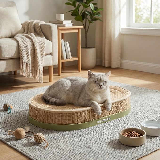 Large Sisal Cat Scratcher Lounge, 2-in-1 Cat Bed with Durable Base & Plush Foam Cushion, Non-Shedding Cat Scratching Pad for Indoor Cats,22"x14", No Mess Furniture Protector - Image 9