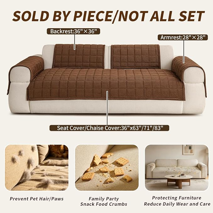 Couch Covers for Sectional Sofa, L Shaped Modular Couch Cover | 35”x71” Dark Brown Velvet Non Slip Sofa Covers Washable for 2 Cushion Sofa, Couch Protect Against Pet Hair, Scratches Stains - Image 5