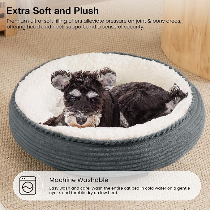 Love's cabin Round Donut Cat and Dog Cushion Bed, 24in Pet Bed for Small or Medium Dogs, Anti-Slip & Water-Resistant Bottom, Soft Durable Fabric Pet Beds, Washable Calming Cat Bed Bluish Grey - Image 7