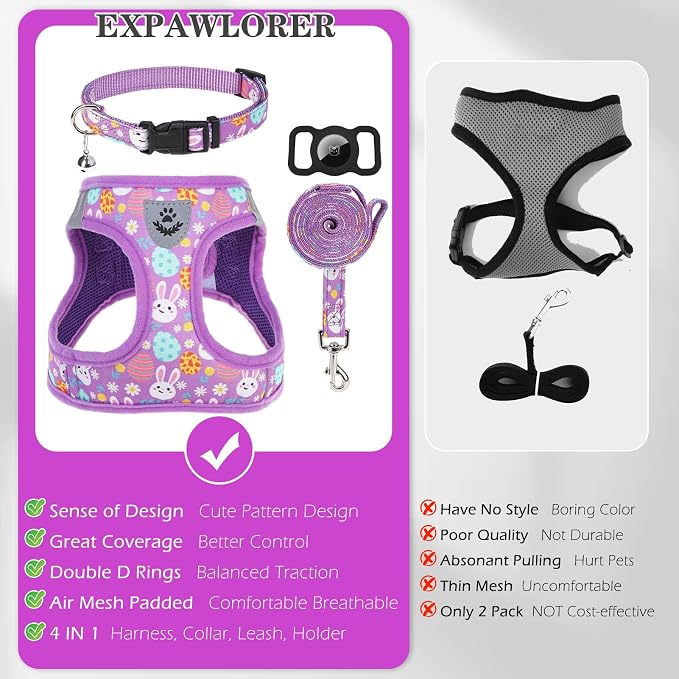 Easter Small Dog Harness - Dog Collar and Leash Set - Soft Mesh Padded Adjustable Step in Puppy Vest Harness No Pull, Reflective Escape Proof for Outdoor Walking, Bunny Egg S - Image 8
