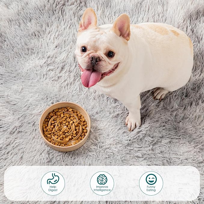 vancasso Ceramic Slow Feeder Dog Bowls, 0.6 Cup Puzzle Dish for Small Breed | Maze Dog Food Bowl for Fast Eaters, Slow Feeding Design for Small Dogs and Cats, Promotes Healthy Eating Habits, Khaki - Image 5