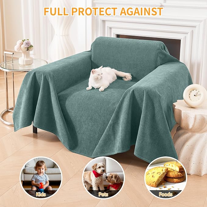 Deep Dream Cat-Scratch Resistant Couch Cover, Waterproof Sofa Cover for 2 Cushion Couch Washable, Pet Friendly Couch Protectors Anti Slip Thickened Slipcovers for Dogs Pets, 71" x 102", Green - Image 5