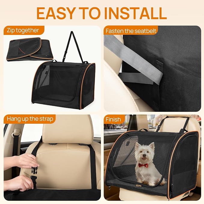 Dog Car Seat, Enclosed Carrier for Pets Travel Safety Dog Crate Soft-Sided Covered Car Kennel Carrier for Backseat for Medium Dogs - Image 3