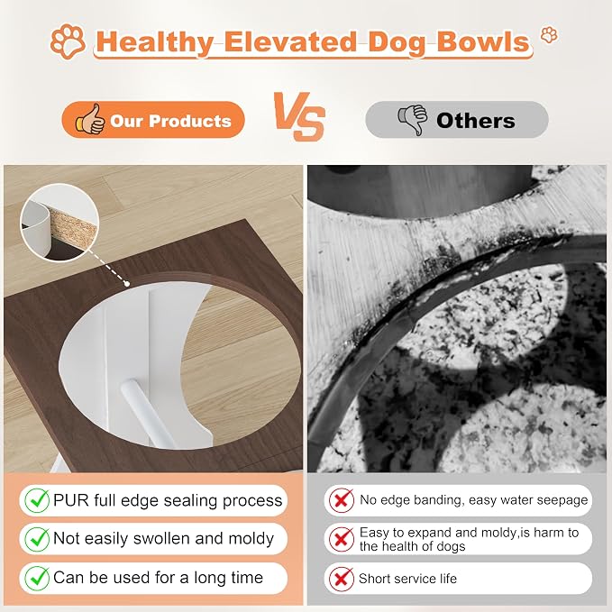 Piskyet Elevated Dog Bowls,Dog Bowl Stand, 3.5Cups6''H_30 oz Bowl-Farmhouse | Farmhouse Dog Bowls Stand, Raised Dog Bowl with 2 Stainless Steel Wooden Dogs Bowls for Small Size Dogs - Image 5
