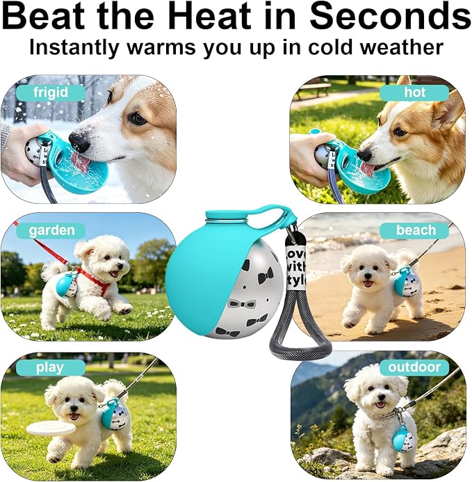 Portable Dog Water Bottle, Flip-Top Silicone Bowl Design, Insulated Hot & Cold Retention Material, One-Hand Leakproof Use, Perfect for Walking & Hiking, 10oz (Blue, Printing) | Flip-Top Silicone Bowl Design For Small Dog & Cat, Insulated Hot & Cold Ret... - Image 2