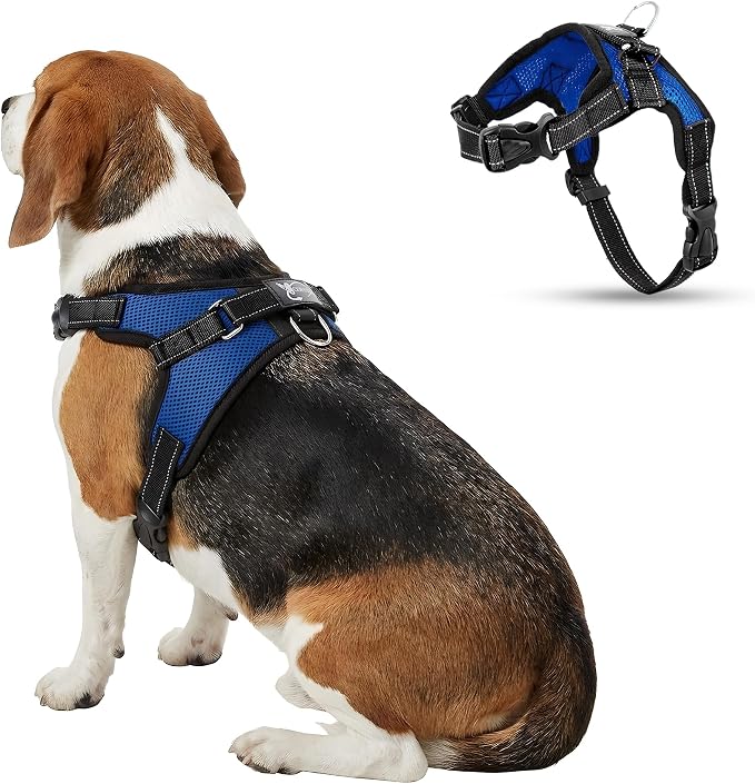 No Pull Reflective Adjustable Dog Harness With Handle- Comfortable Soft All Weather Mesh, Easy On Puppy Harness For Small Medium and Large Dogs (Blue) Medium by Copatchy