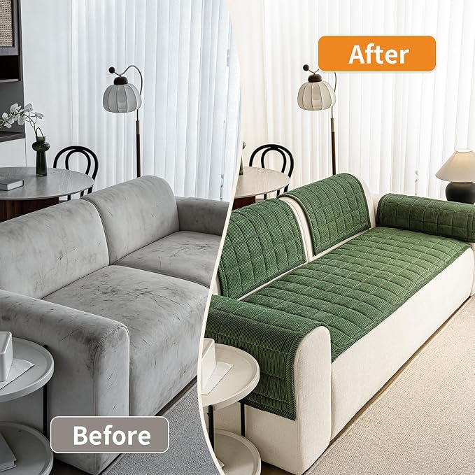 Couch Covers for Dogs, Non Slip Washable Pet Couch Covers for Sofa | 27.6”x70.9” Green Soft Velvet Sofa Covers for 2-3 Cushion Couch, Couch Protect Against Pet Hair, Scratches & Stains - Image 5