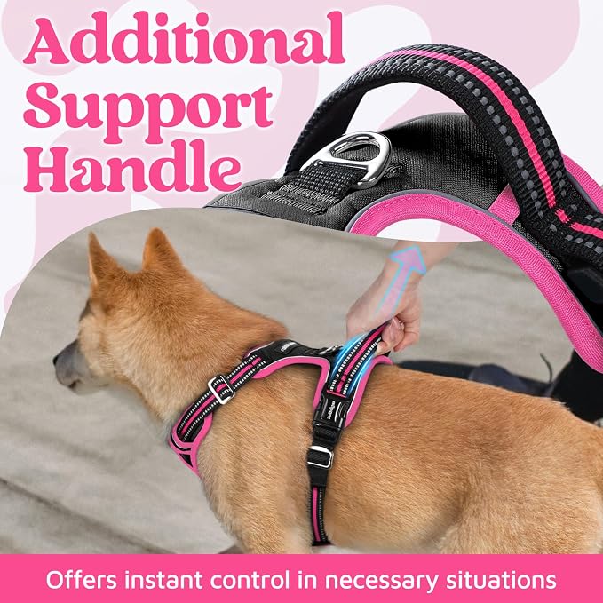 rabbitgoo Dog Harness for Large, No Pull 3 Buckles Easy On & Off | Soft Padded, Walking with Control Handle, Adjustable and Reflective, Black & Pink, X-Large - Image 4