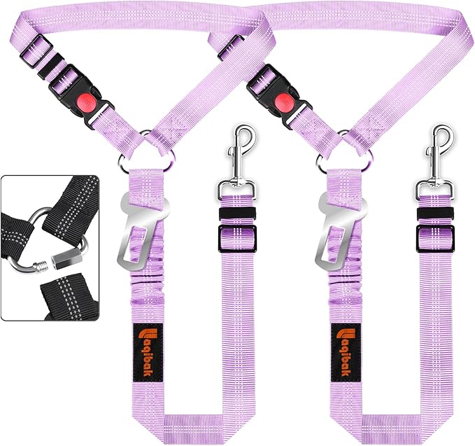 Laqibak Removable Dog Seat Belt Harness for Car, 3 in 1 Pet Seatbelt Leash | Retractable Headrest-Mounted,Restraint & Adjustable Reflective Bungee Dog Seatbelt Tether,Purple by laqibakProductcollection