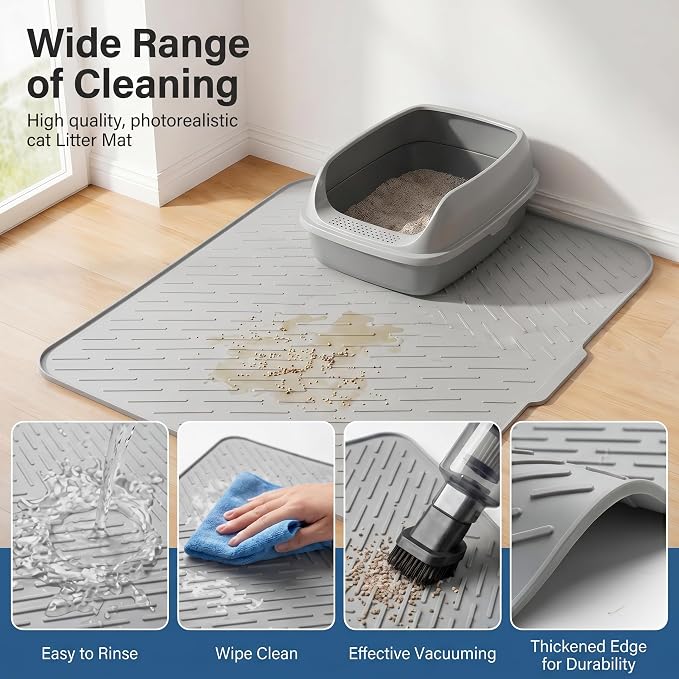 Extra Large Cat Litter Mat 35.5x26.7in Waterproof Silicone Litter Box Mat | Large coverage catches scattered litter, keeps floors clean, soft paw-friendly surface and quick cleanup for daily use - Image 5