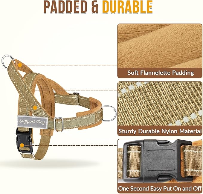 SlowTon No Pull Dog Harness with Front Clip - Heavy Duty, Soft Padded | Neck & Chest Adjustable, Tactical Pet Vest and Leash Set for Large Medium Sized Dogs, for Easy Walk & Training, Tan M - Image 3