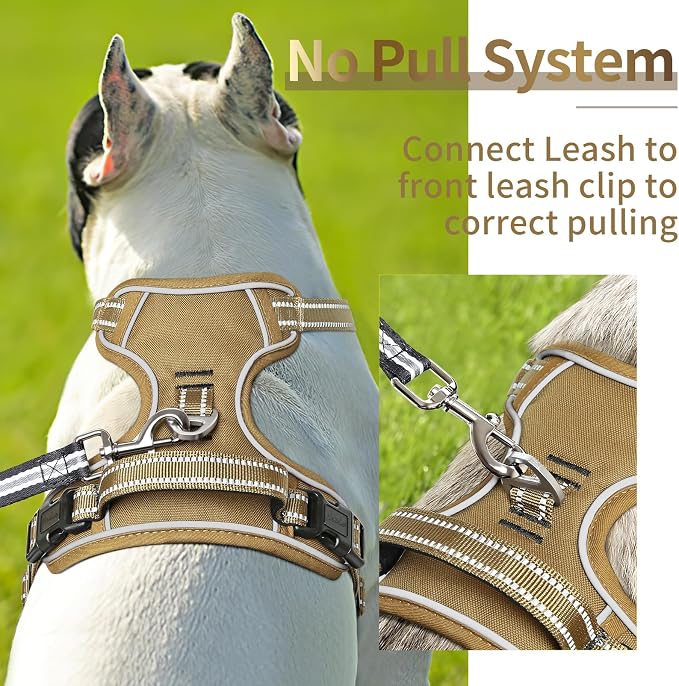 HEELE Dog Harness, Dog Harness for Small Medium Large Dogs No Pull Adjustable Padded Reflective Harness with Handle for Walking Training, Brown, M | No Choke with Control Handle, Soft Breathable Padded Pet Vest, Adjustable, Reflective Front Clip Vest f... - Image 3