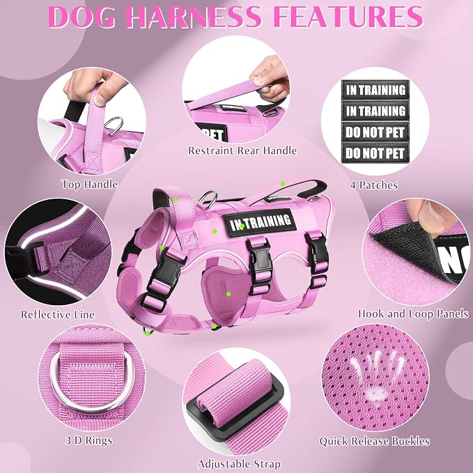 WINSEE Escape Proof Dog Harness with Double Handle+4 Removable Patches | Service Working Molle Harness with Double Handle for Medium Dogs, Tactical Pet Reflective Vest for Walking Hiking Hunting - Image 7