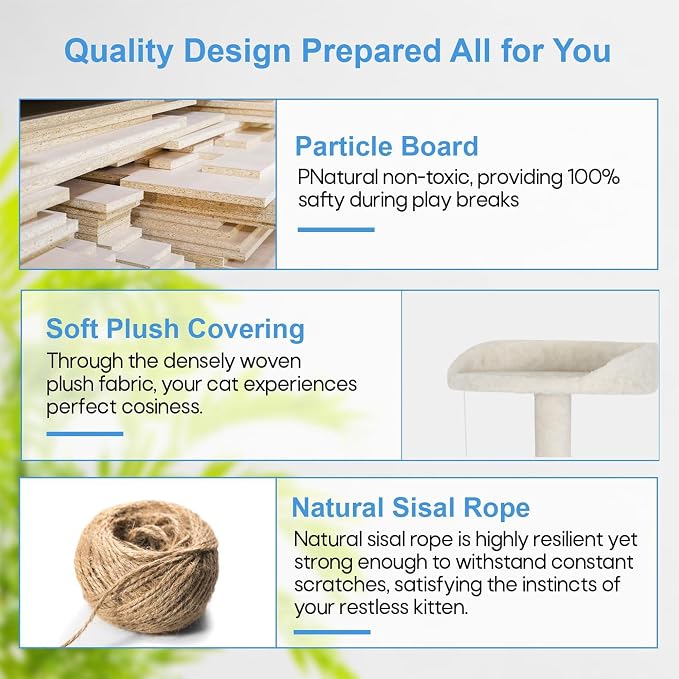 FDW | 62" Cat Tree Tower | Beige | Multi-Level Indoor Activity Center with Sisal Scratching Posts, Condos, Plush Perches, Hanging Cat Toys | Sturdy, Easy to Assemble | for Kittens & Adult Cats - Image 6