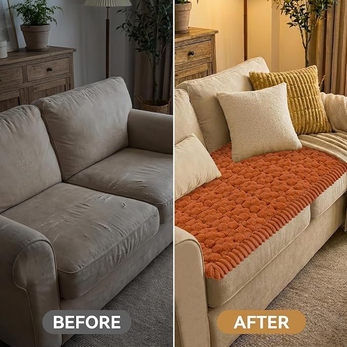 Smiry Non Slip Couch Covers for Dogs, Scratch Resistant Pet Sofa Protector | Machine Washable Soft Fuzzy Thick Furniture Cover for Sofa Loveseat Sectional Large Dogs, Rust, 27.6" x 70.9" - Image 7
