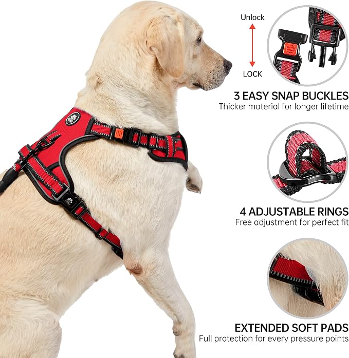 NESTROAD No Pull Dog Harness,Adjustable Oxford Dog Vest Harness with Leash,Reflective No-Choke Pet Harness with Easy Control Soft Handle for Small Dogs(Small,Red) - Image 4