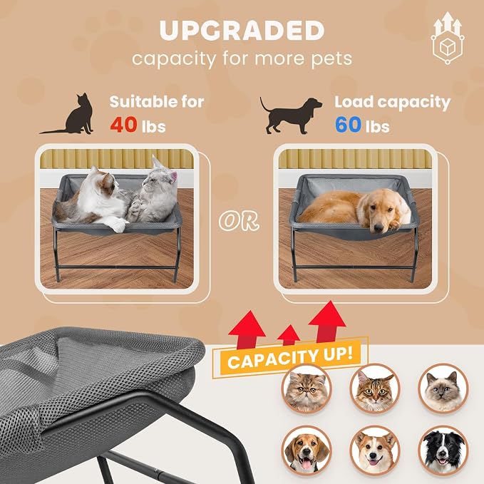 Large Cat Hammock Bed - Free-Standing (Gray) | Cat Sleeping Cat Bed Pet Supplies Whole Wash Detachable Excellent Breathability Easy Assembly Indoors Outdoors - Image 2