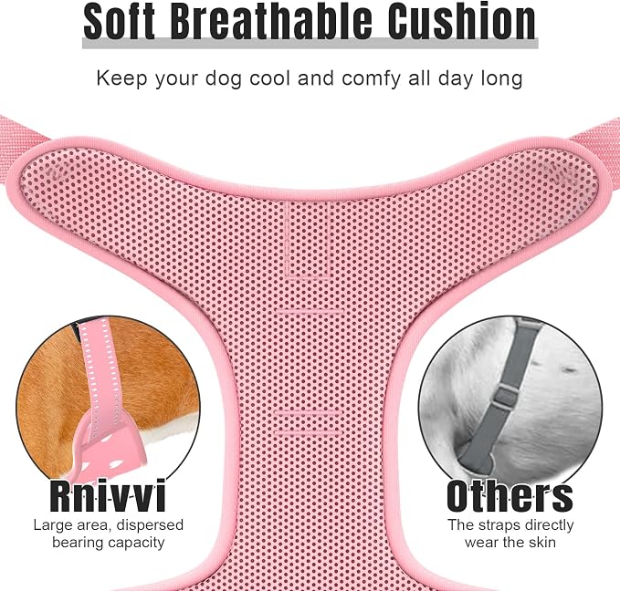 Rnivvi No Pull Dog Harness, Cute Reflective Large Sized Puppy Harness, Adjustable Soft Padded Vest for Large Dogs, Heavy Duty Pet Vest with Easy Control Handle for Walking Training, Pink Hearts - Image 4