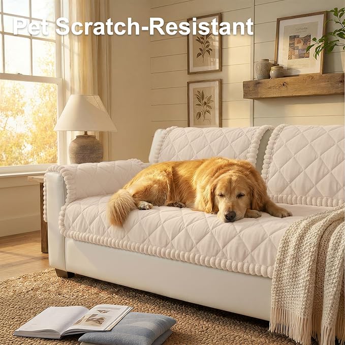 Smiry Non Slip Couch Cover for Dogs, Fuzzy Plush Pet Sofa Protector | Washable Furniture Cover for Large Dogs & Cats, Scratch & Dirt Resistant, Covers Backrest & Armrest, Apricot, 27.6"x27.6" - Image 2