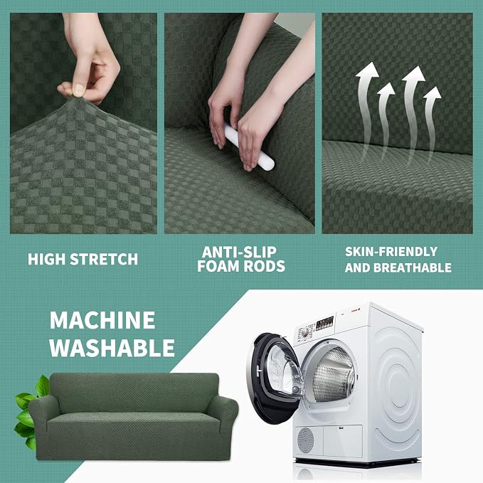 YEMYHOM Couch Cover Latest Jacquard Design High Stretch Extra Large Sofa Covers Pet Dog Cat Proof Oversized Slipcover Non Slip Magic Elastic Furniture Protector (XL Sofa, Army Green) - Image 4