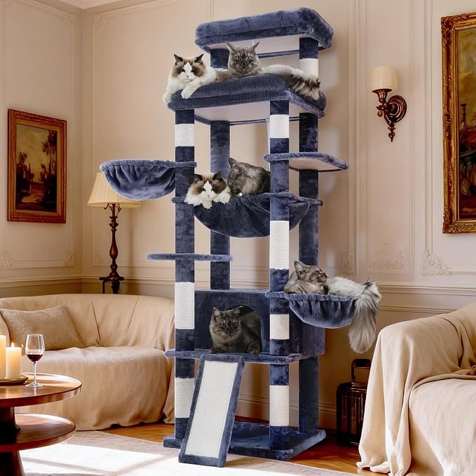 Hey-brother Cat Tree Tower with Extra Large Platform and Basket, MPJ080G | 71.7 Inches Scratching Posts with Specious Condo, 2 Cozy Hammocks, Scratch Board for Indoor Adult Cats, Maine Coon Smoky Gray - Image 9