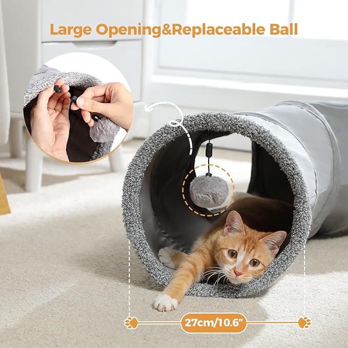PAWZ Road Cat Tunnel S Shape Cat Tunnels for Large & Indoor Cats 51”Long | Durable, Spacious 10.5" Cat Tube with Peepholes & Dangling Ball Toy, Connected to Play Tunnels, Collapsible for easy storage - Image 4